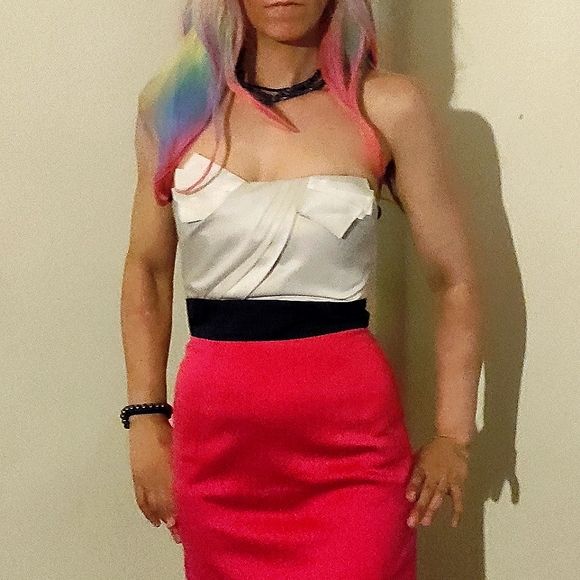 Max & Cleo strapless/THIN Black straps-EUC-SupportiveTop&Fun Fushia Skirt - Picture 5 of 7